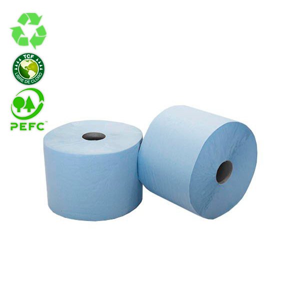 Bobinas Papel Industrial Azul Reciclado 2 Capas 400m 2 Bobinas